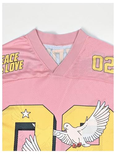 COZYEASE Men's Y2K Mesh V Neck Jersey Shirts Half Sleeve Striped Number Graphic Tees Sports Tops4