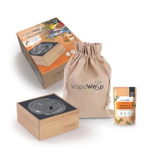 VapoWesp Räucherbox gegen Wespen und Mücken Outdoor | Aromatisierter Kaffeerauch vertreibt lästige Insekten auf natürliche Art, geniessen Sie entspannte Stunden im Freien, Orange & Rosemary Pulver