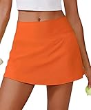 PINSPARK Tennis Skirts for Women High Waisted Athletic Skirt Quick Dry Golf Skort Lightweight Workout Skorts with Pockets Shorts, Orange Small