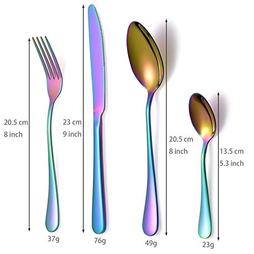 16 Piece Rainbow Cutlery Set, Classic Stainless Steel Flatware Silverware Sets with Knives and Forks Spoons TeaSpoons, Service for 4 People, Mirror Polished,Dishwasher Safe (Multicoloured Colourful) - Image 3
