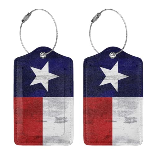2 Pcs Texas Flag Luggage Tags for Suitcase, Unique TX Lone Star State Gifts for Privacy Cover ID Label with Stainless Steel Loop and Address Card