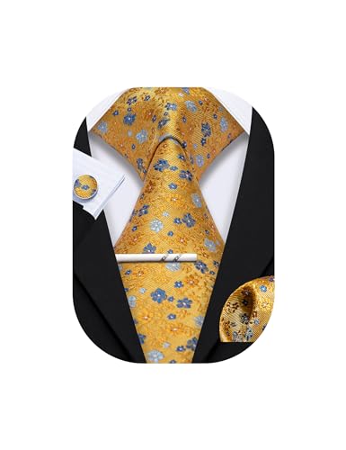 Image of YOHOWA Mens Ties Set Wedding Paisley Neckties with Handkerchief Cufflinks Formal Business