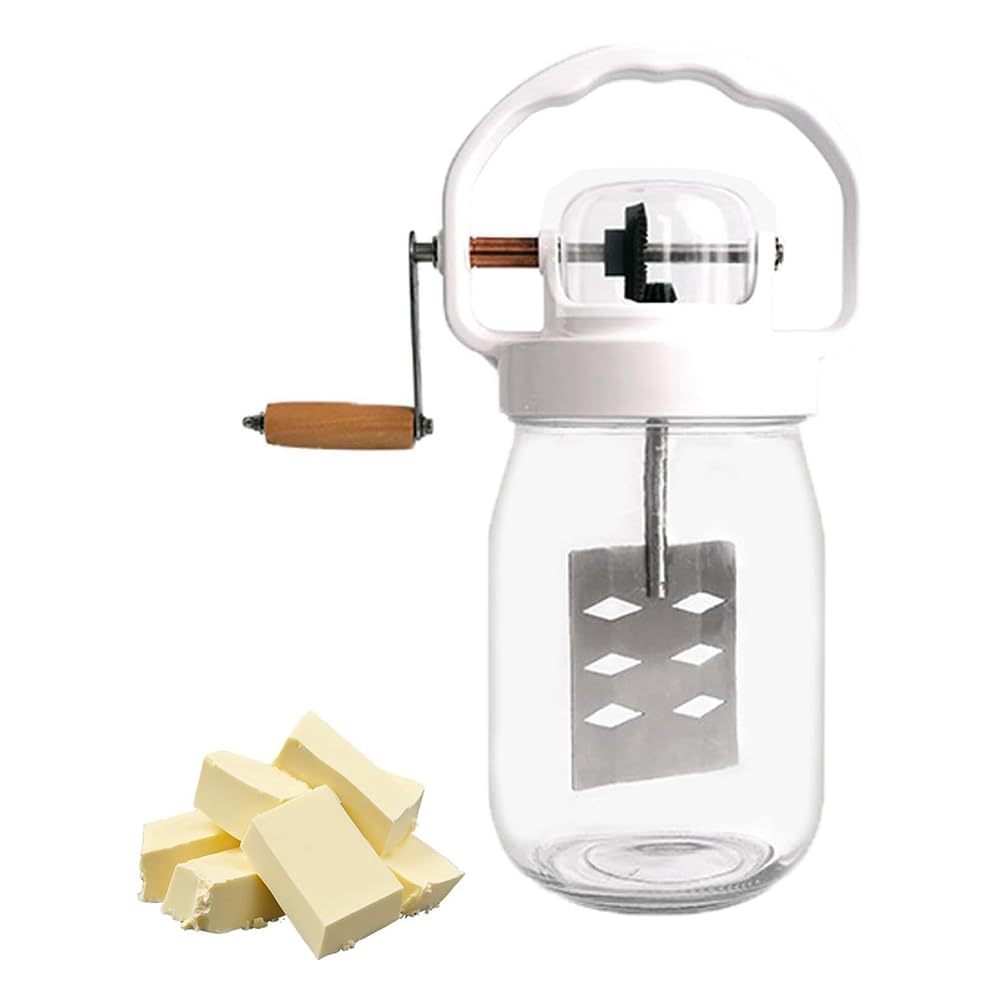 CTRLZS Manual Glass Butter Churner with Wooden Handle 1.5L Capacity Manual Jar Butter Churns Hand Crank with Wooden