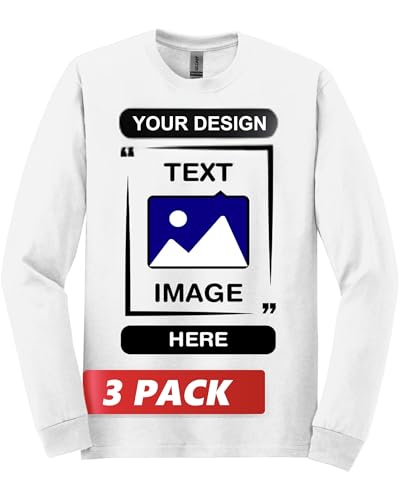 Image of Gildan Custom Long Sleeve T-Shirts - Personalized Heavy Cotton Crewneck Tee Unisex Men Women - Customize Image, Text & Photo
