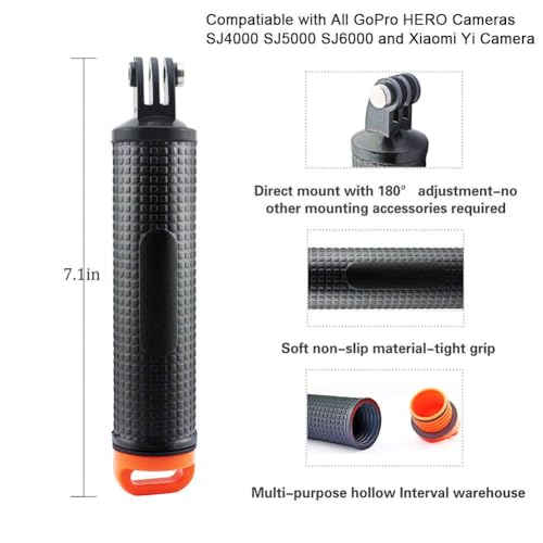Image of Reflex Camera Floating Hand Grip - Waterproof Pole Handle Mount for GoPro Hero, Fusion, AKASO, DJI Osmo Action Cameras - Secure Floating Handle for Water Sports & Underwater Filming
