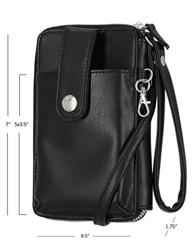 Mundi Jacqui RFID Blocking Crossbody Wallet Bag for Women, Compact Travel-Size Cell Phone Holder Purse - Vegan Leather, Black & Red3