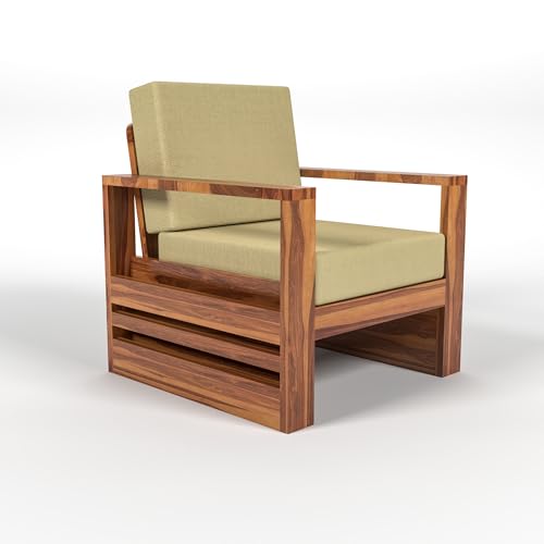Image of Solid Sheesham Wood Single Seater Sofa - Elegant Wooden Single Sofa Chair for Living Room Home & Office (Design 30)
