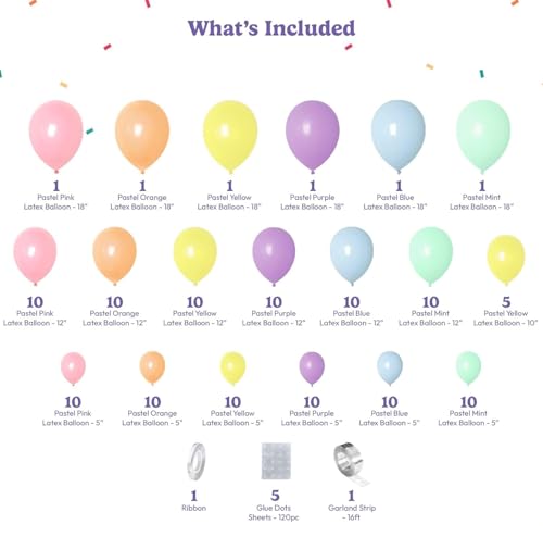 Image of AFTERLOON Biodegradable Natural Rubber Latex 138pcs Pastel Rainbow Assorted Different Sizes 18 inch 12 inch 10 inch 5 inch Plastic-Free Alternative Balloon Garland Arch Kit for, Graduation, Wedding, Anniversary