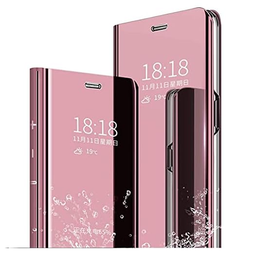 Hwsmyssy Skal Kompatibel Samsung Galaxy S21 Ultra Spegel Fodral Stå Flip Telefonfodral Snygg Lyxig Smal Flip Bok Stil Spegel Stötsäker Och Reptålig Plätering Case Rosguld Härdat Glas Film2