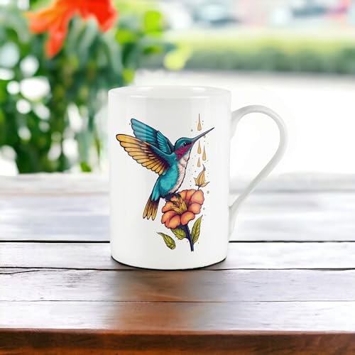 Purely Home Hummingbird Flower Mug - Bone China Style White Mug Coffee/Tea Present Gift - Image 3