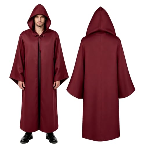 Kitimi Je-d Costume pour adulte - Tunique - Cape de chevalier avec capuche - Robe pour carnaval, Halloween, cosplay, bal masqué, fête, Cape rouge, L