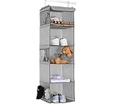 BrilliantJo Hängeregal, Hängeaufbewahrung mit 5 Fächern, Hängeorganizer mit Metallhaken, Schrankorganizer Aufbewahrungssystem für Kleiderschränke Camping, 30 x 30 x 108 cm Hellgrau