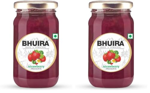 Image of Bhuira Strawberry Preserve - 470g | All Natural Jam - No Added Preservatives, Artificial Colors | Handmade Himachal Vegan Spread | Breakfast Dessert | Healthy Snack | Guilt-Free (Pack of 2)