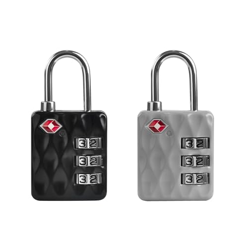 Candados para Equipaje UP Security Aprobados por la TSA, Candado de Combinación para Taquilla de Gimnasio, Candado de 3 Dígitos, Candado Pequeño para Uso Exterior, Maletero de Viaje (Negro+Gris)