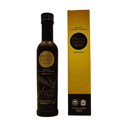 Oro de Cánava, Aceite de Oliva Virgen Extra Premium de Jaén, Denominación de Origen Sierra Mágina, Variedad Picual, Cosecha Temprana, Botella Cristal 250 ml con Estuche, Ideal para Regalo