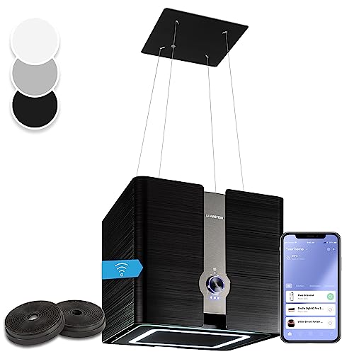 KLARSTEIN Futurelight Smart Hotte aspirante suspendue - Hotte aspirante à recyclage d'air avec une puissance d'évacuation de 420 m³/h, hotte îlot à...