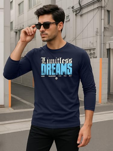 Image of Veirdo Pure Cotton Round Neck Regular Fit Graphic Printed Full Sleeve T-Shirt for Men (Colors- Red, Navy, Black, Swanwhite & White) Sizes: S to 2XL