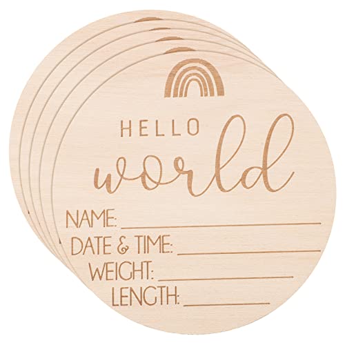 LIOOBO 5Pcs Rainbow Wood Birth Announcement Signs Welcome Sign Newborn Hospital Announcement Props Nursery Name Plaques for Shower Photography Decor