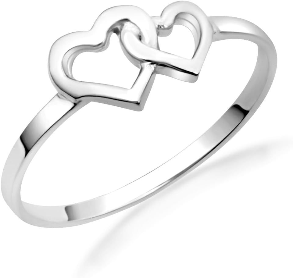 Gold Double Interlocking Heart Band Ring for Women | 10K or 14K Yellow, Rose, or White Gold | Available in Sizes 4-12