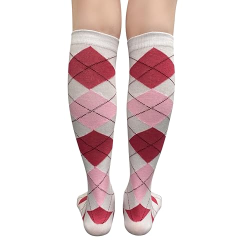 Image of Couver Women's Argyle Knee High Socks - Soft Acrylic Over the Calf Tube Style Socks for Casual Athletic - One Size