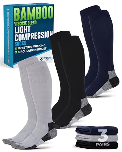 Image of Doctor's Select Bamboo Viscose Light Compression Socks for Women & Men - 3 Pairs, 8-15 mmHg Compression Socks, Knee High