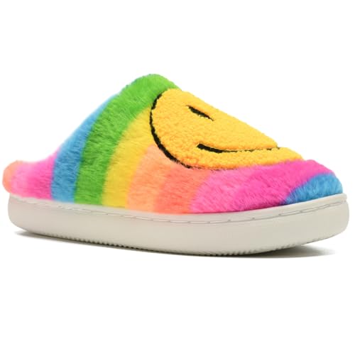 Cute Smile Face Slippers, Fuupnn Retro Soft Plush Furry Fluffy Indoor Outdoor Shoes Comfy Warm Fleece Lined Fuzzy Slip-on Cloud sliders with Memory Foam Happy Face Slippers Couples Cute Cartoon Non Slip Smile Slippers for Winter4