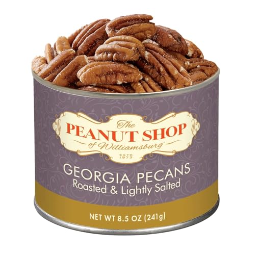 The Peanut Shop of Williamsburg Roasted Georgia Pecans, Lightly Salted, Tin, 8.5 Ounce