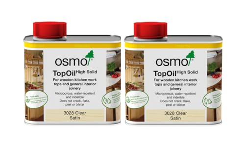 Osmo Top Oil 3028 Clear Satin-Matt x 2 0.5Ltr For Wooden Kitchen Work tops Twin Pack