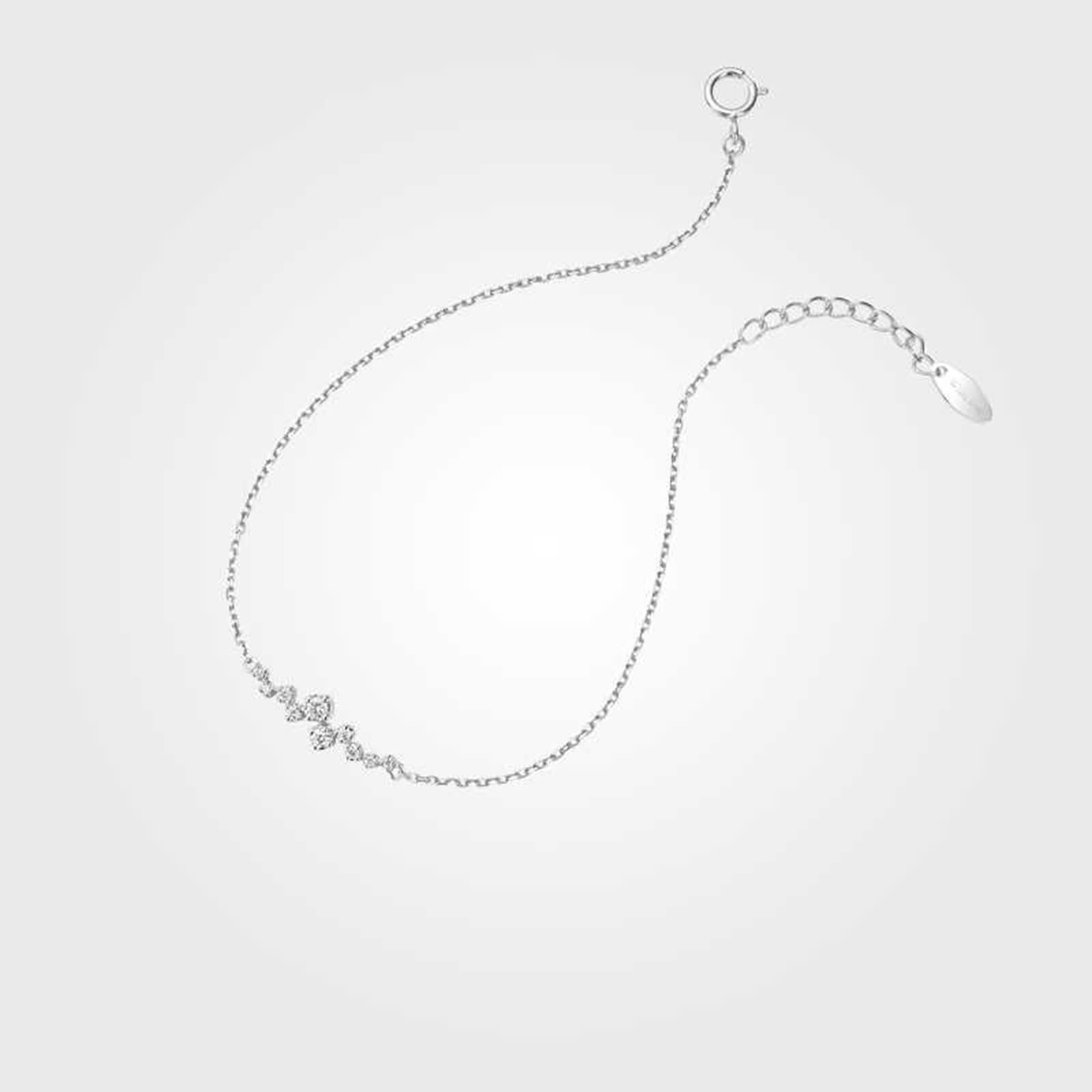 Pulseras de Mujer de Oro Blanco de 9 Kilates / 14 Kilates / 18 Kilates, Cadena con Diamante, Cadena Extensible 16 CM + 5 CM, Pulseras para Ajustable Mujer de Plata