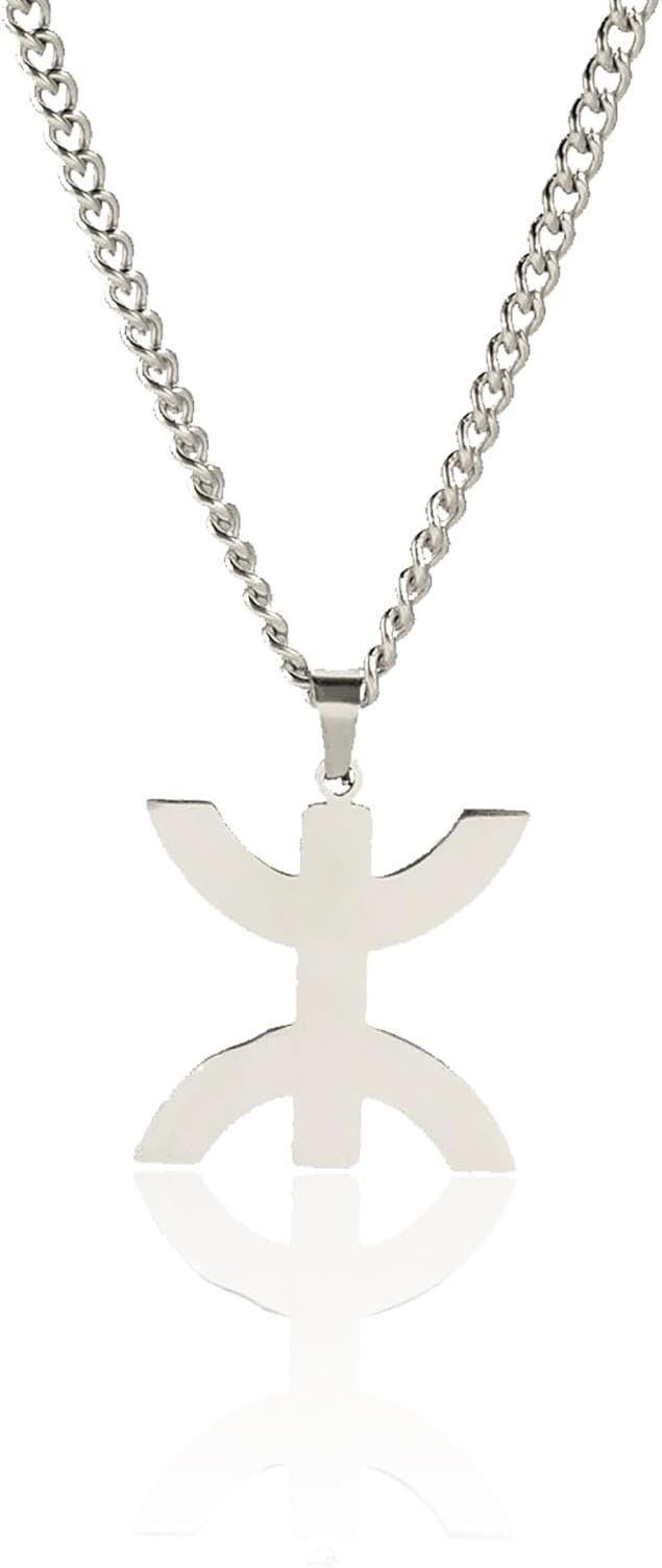 XIUNYIE Africa Berber Symbol Stainless Steel Necklace Ethnic African Jewelry Muslim Arabic Necklace Pendant Gift for Men Women, Silver Africa Berbers Necklace