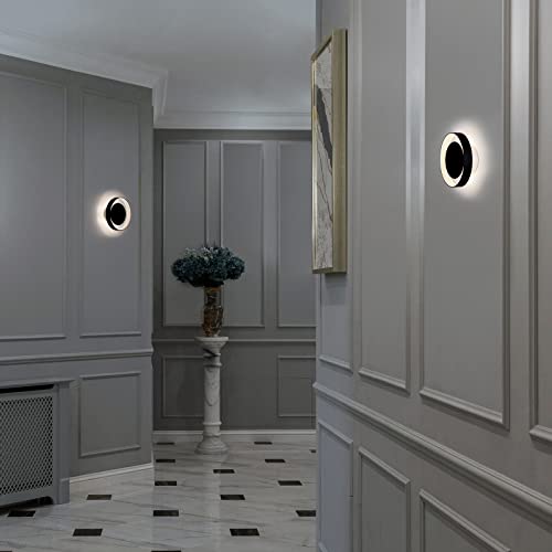 Tubicen Round Wall Light Metal, 8W Led Dimmable Sun Wall Sconce Black, Modern Indoor Backlit Wall Light, Decorative Wall Mounted Moonlight Sconce Lamp, 3000K Warm #TOP4