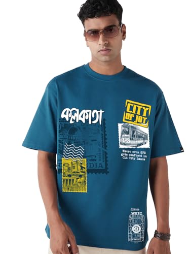 T-shirt surdimensionné pour homme Bewakoof bleu marocain en taille L