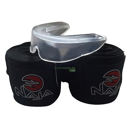 Kit Luva de Boxe Naja Black Line Preto + Bandagem + Bucal-14oz