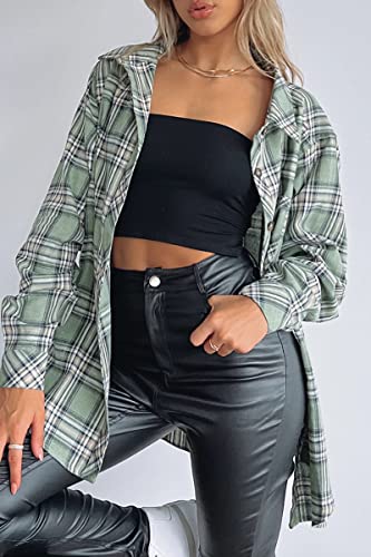 Image of CHYRII Womens Button Down Flannel Shirts Long Sleeve Plaid Shackets Business Casual Blouse Top