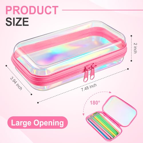 Image of Hoolerry 4 Pcs Hard Clear Zipper Case Makeup Bags Plastic Zipper Pouch Transparent Storage Box Containers for Cosmetics, Snacks, Building Blocks, Puzzles(Clear,7.5 x 3.9 x 2 in,Pink Laser)