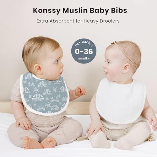 Image of Konssy Muslin Baby Bibs 8 Pack Baby Bandana Drool Bibs Cotton for Unisex Boys and Girls, Soft Absorbent Set for Teething and Drooling