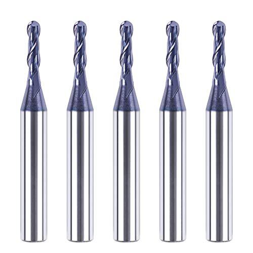 Spetool 5PCS P2B-R1/16-H1/4-TIAIN 5Pcs Ball Nose End Mill 1/8 Inch Cutting Diameter 1/4 Inch Shank 2 Flute Hrc55 Tiain Coated Carbide Upcut Router Bits Cnc Milling Tool cover