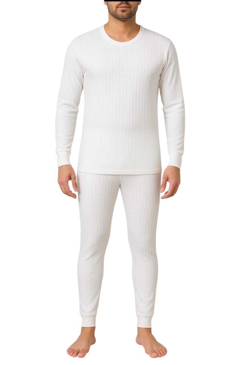 Men's Thermal Underwear Set, White, Long Sleeve Top and Bottom, Winter Innerwear-image-22