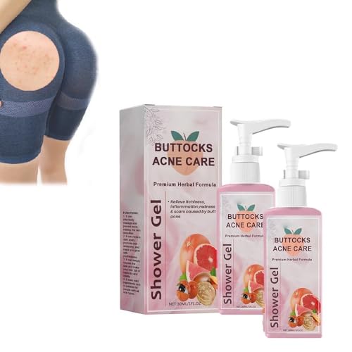 Gel de ducha para eliminar el acné de los glúteos, tratamiento para el acné de los glúteos, loción de baño de limpieza profunda antiacné de 30 ml, jabón corporal hidratante (2Pcs)