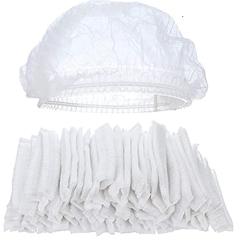 100PCS Disposable Non-Woven Cap Dustproof Mop Mob Caps for Food Baking Makeup (White) Cover