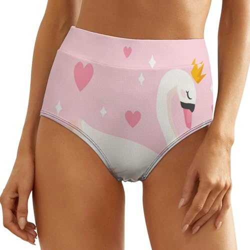 Tqmspg Bragas de cintura alta para mujer, ropa interior de cisne rosa, multicolor, M
