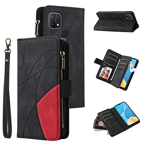 Cellphone Flip Case For Oppo A15 Nine Card Zipper Wallet Case Holder Card Slot Wrist Strap Phone Case Flip Phone Case For Oppo A15 Protective Case (Color : Black) #TOP26