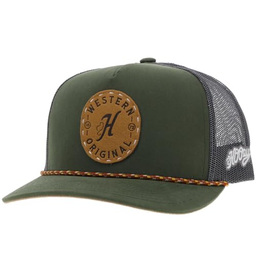 HOOEY Spur Trucker Hat - High Profile 5-Panel Adjustable Snapback Hat - Outdoor, Casual, Hiking, Baseball Cap for Men and Women, Breathable Mesh Side, Retro Classic Adjustable Fit - Olive/Grey