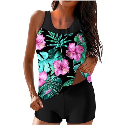 YRAETENM Tankini Swimsuits for Women Two Piece Bathing Suits Blouson Tank Top with Boyshorts Tummy...