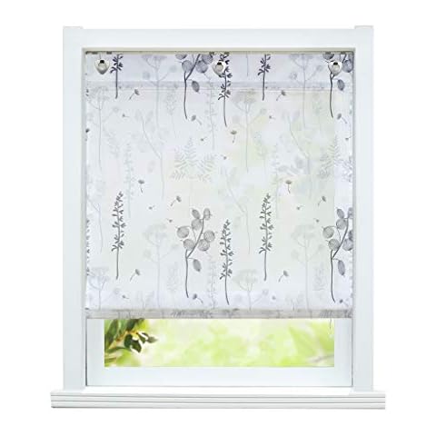 ESLIR Roman Blind No Drilling Roman Blind with Eyelets Semi-Transparent Curtains with U-Hook Eyelet Roller Blind Lantern Flower Pattern Grey W x H 80 x 140 cm Pack of 1 Cover
