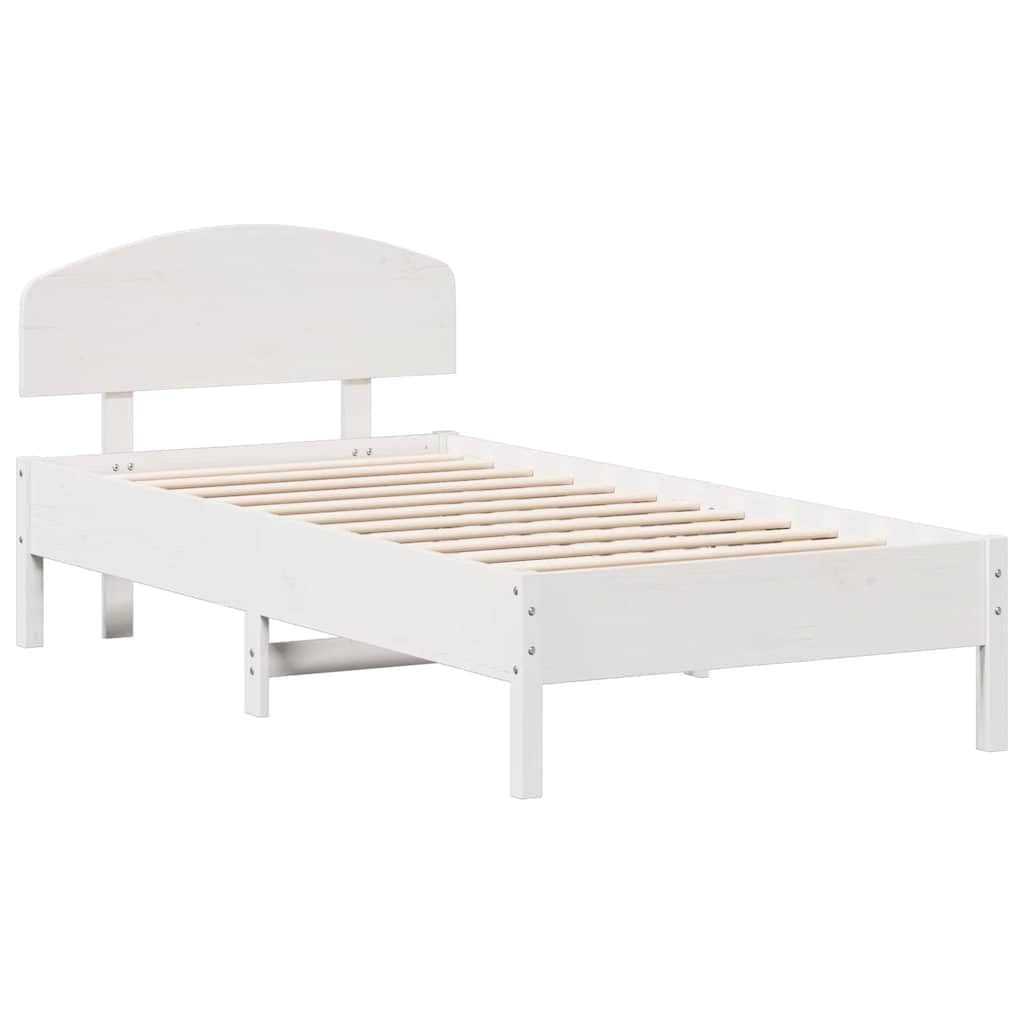 Lite drewno sosnowe z zagłówkiem Biały 75x190 cm 19.84 | Rama łóżka bez materaca biała 75x190 cm lite drewno sosnowe z zagłówkiem listwy ze sklejki do sypialni mocna konstrukcja