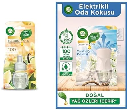Air Wick Elektrikli Oda Kokusu Yedek Şişe Vanilya ve Air Wick Elektrikli Oda Kokusu Esansiyel Yağlar Cihaz + Yedek Şişe Temizliğin Esintisi