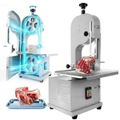 2500W Commercial Electric Meat Bandsaw, Stainless Steel Countertop Bone Sawing Machine with 8 Blades, 19.6" x 15.3" Workbeach, 0-7.9 Inch Cutting Thickness, Bone Saw for Butchering Frozen Rib Beef