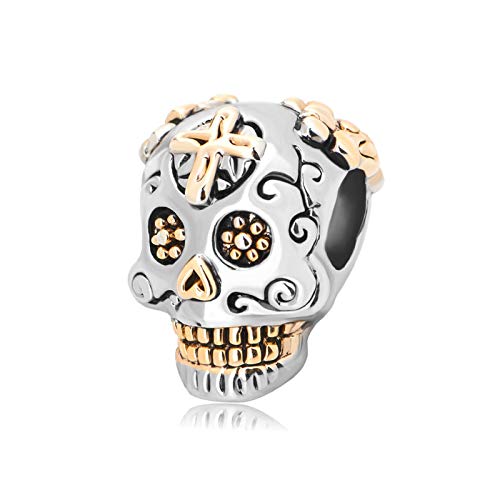 Cross Rose Gold Sugar Skull Charm Compatible with Pandora Charms Bracelets for Women Jewelry Beads