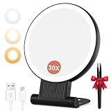 Auxmir Miroir Maquillage Grossissant Lumineux, 30X/1X Double Face, Miroir LED 2000mAh Rech...